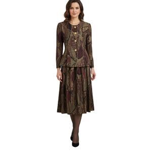 VTG Periwinkle 2 Piece Skirt Suit Women’s 12 Burgundy Gold USA 70 80s Office NWT